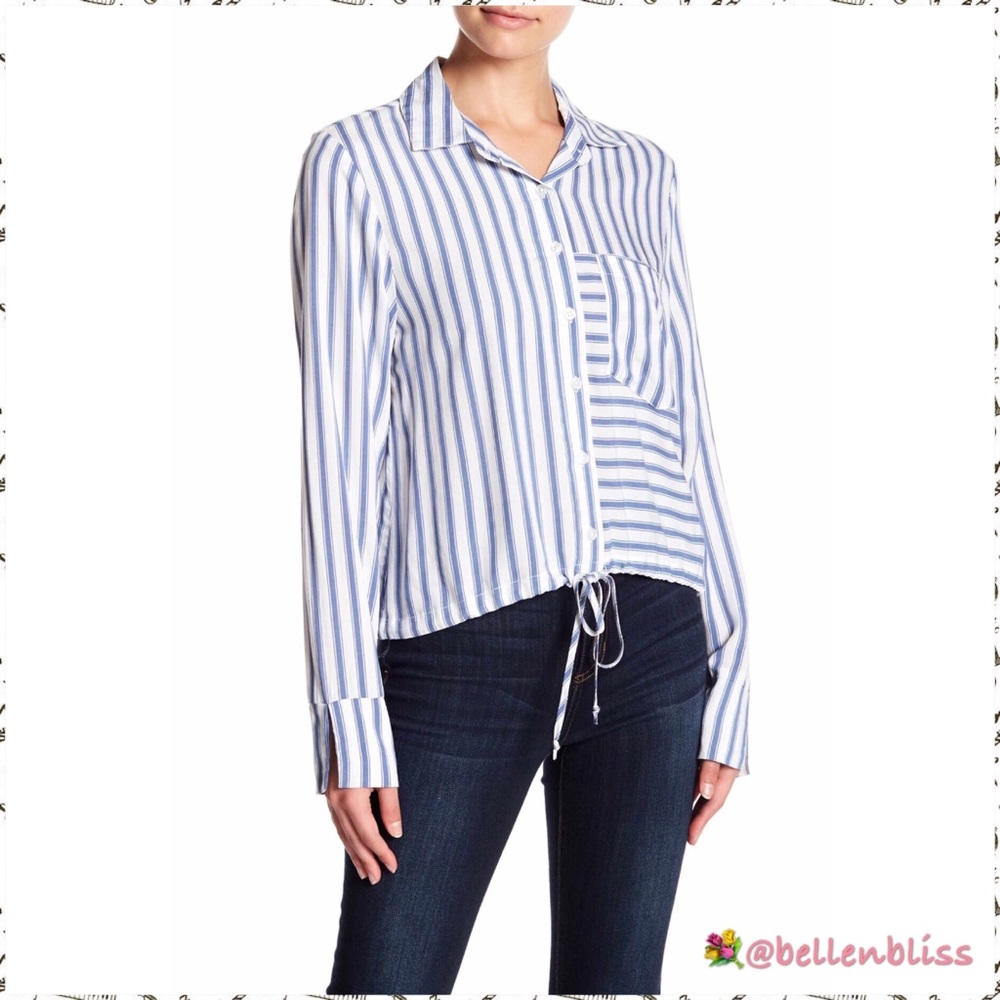 Tie Waist Shirt w/Stripe Pattern, Size L